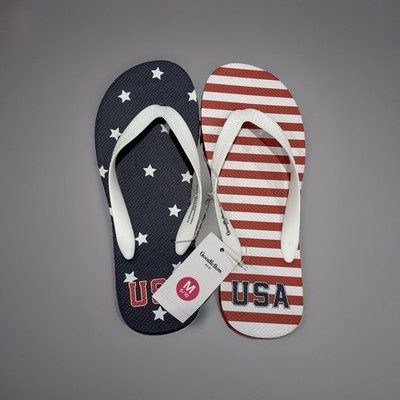 NWOT Goodfellow & Co Mens Patriotic USA Red White And Blue Flip Flops Mens 9/10