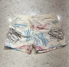 Vintage Speedo Swim Trunks Mens Large White Map Print USA Made Beach Shorts L