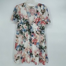 Show Me Your Mumu Floral Flutter Sleeve V Neck Smocked Waist Mini Dress M