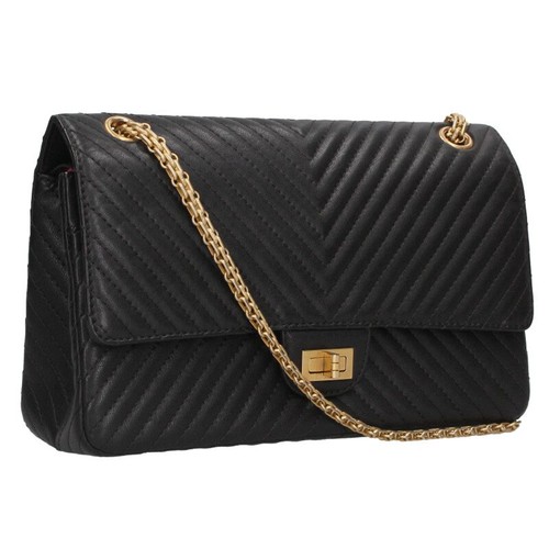 Chanel 2.55 Chevron Lambskin W Flap Chain Shoulder Bag Black r0_0928