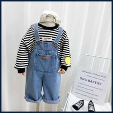 2026 Boys Overalls Girls Denim Backpack Children Solid Colour Pocket Trousers