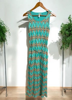 Tacera Women s Maxi Dress Small Turquoise Brown Chevron Sleeveless Boho Beach