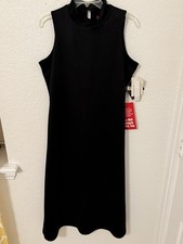 NWT Vtg Mix Nouveau Black Sleeveless Mock Neck Midi Dress Women's L