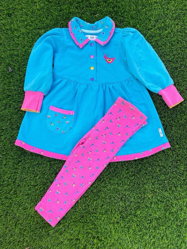Vintage Gymboree Set Blue Floral Top And Leggings Size Small
