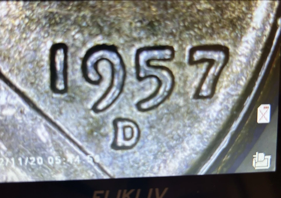 RARO 1957 ERROR D centavo de trigo Lincoln, color plata, error L y grieta de troquel! Foto 4 de 4