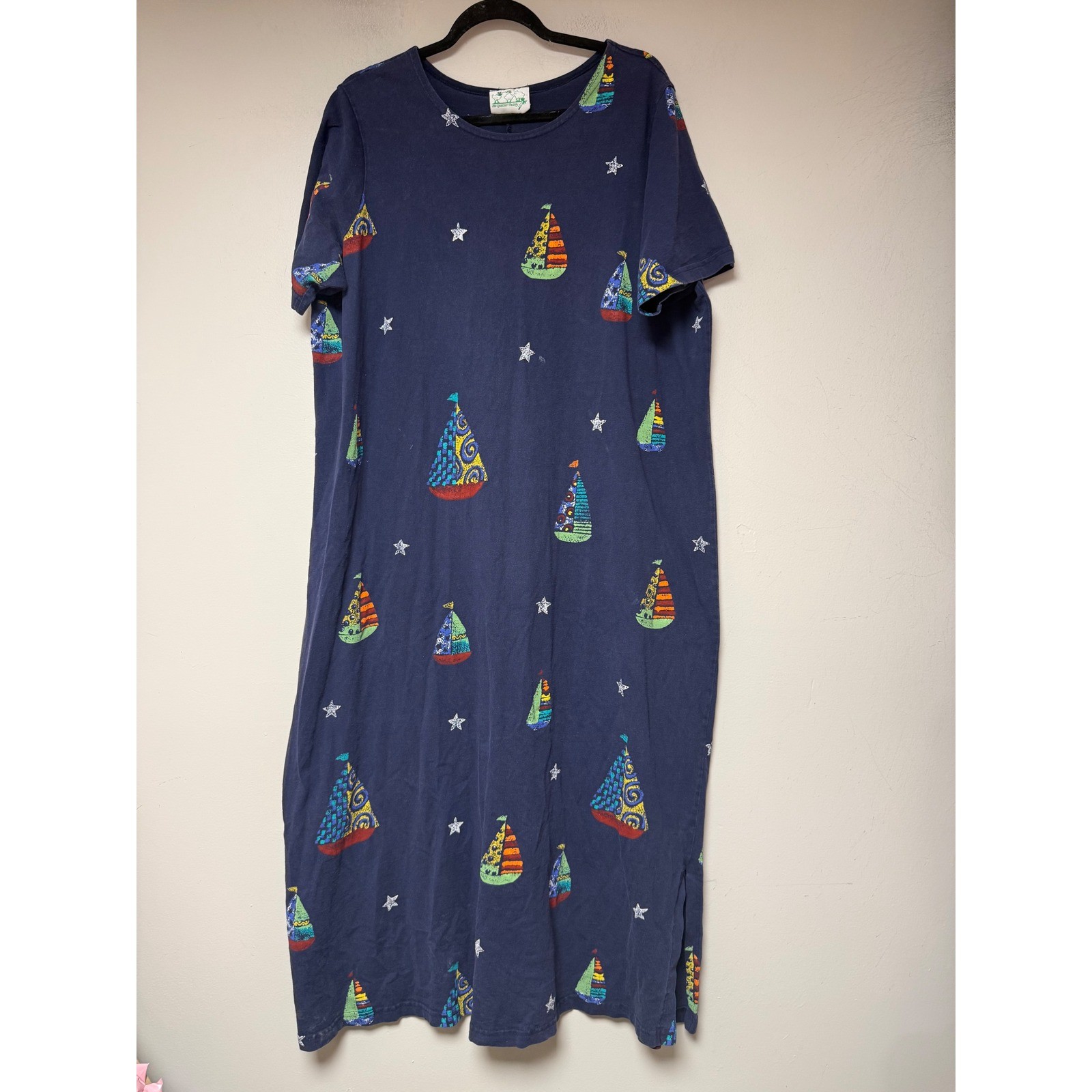 Quacker Factory Sailboat Star Maxi Dress Womens XL Navy Blue Excellent Nautical