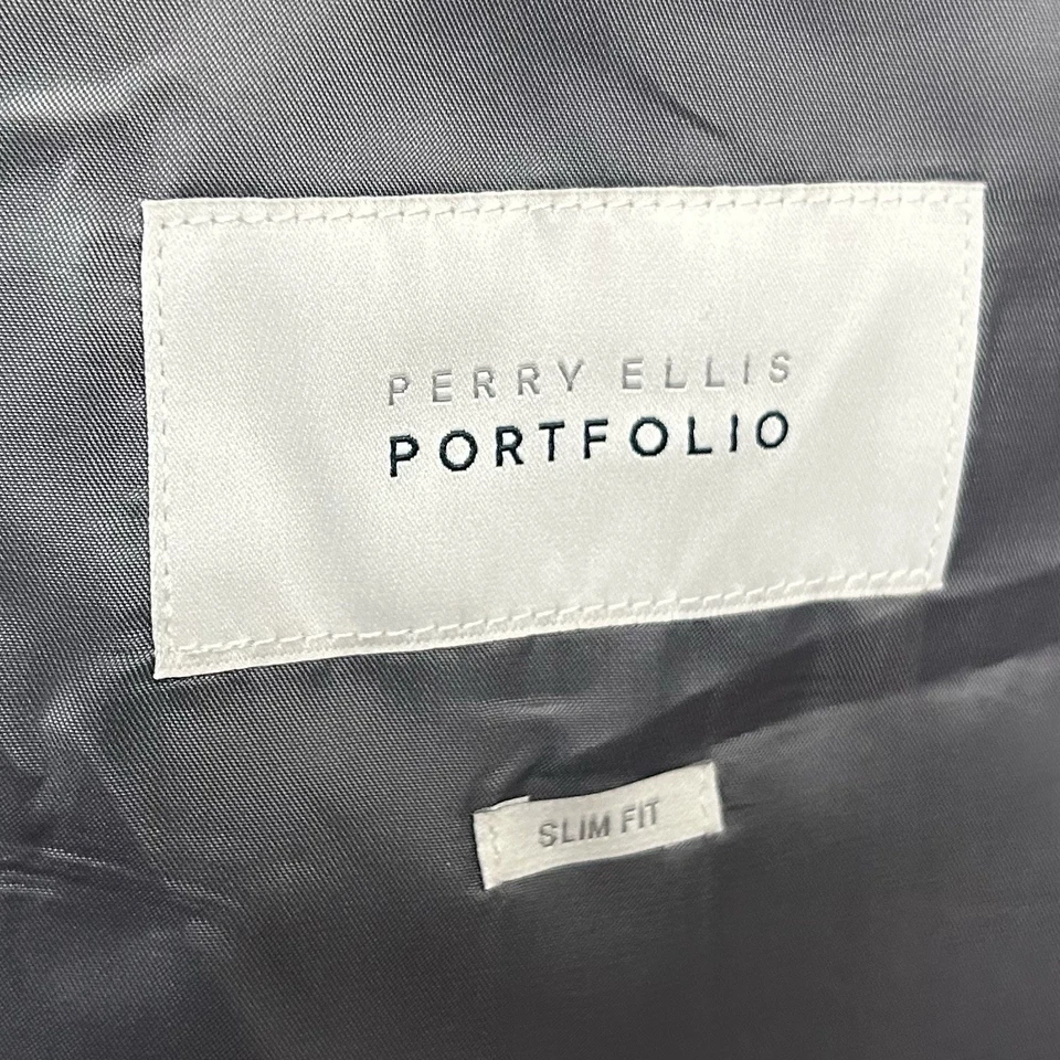 Abrigo deportivo Perry Ellis 46L ajustado azul dos botones doble ventilación mezcla de polietileno Foto 3 de 4