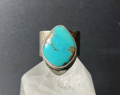 Native American Style Turquoise Ring, Sz. 10 * Brutalist * Modernist * Minimal