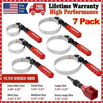 SPARKWHIZ Oil Filter Wrenches Removal Tool Set 2-3/4'' - 5-1/4'' with Fuel Funnel
