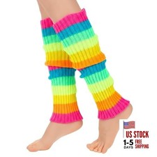80s Leg Warmers for Women, Neon Colors Winter Long Leg Warmers Ribbed Color a