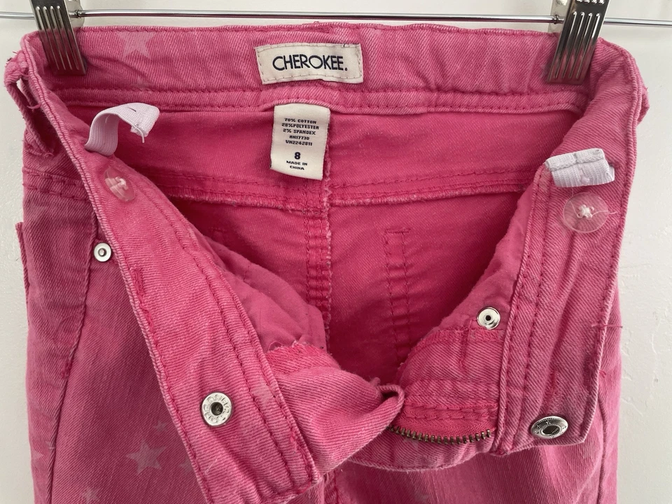 Cherokee Niños Niñas Estampado de Estrellas Mezcla de Algodón Cintura Ajustable Snap Jeggings Rosa 8 Foto 4 de 4