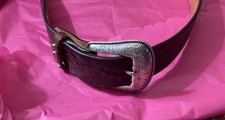 Circle Y Of Yoakum 8614 Brown Tooled Leather Belt Fancy Buckle Size 38 U.S.A.