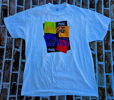Vintage Coca Cola T Shirt Block Logo Pop Art Graphic 90s Style Mens XL