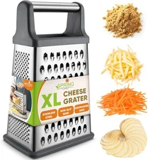 Professional Cheese Grater - Stainless Steel Box Grater, XL Size, 4-Sided Design