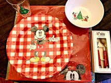 Disney Pottery barn Mickey Mouse Plate holiday plaid Christmas party school a