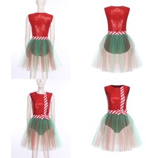 Womens Costume Ladies Outfit A Line Christmas Festival Dress Mesh Stripe Show