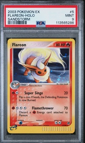 Pokemon Flareon EX Sandstorm Holo Rare #5 PSA 9  Mint New Cert Pop 204