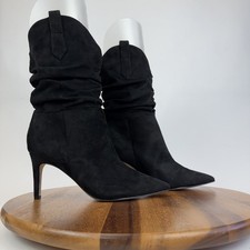 New Womens Marc Fisher Gienna Black Faux Suede Heeled Cinched Boots Size 9.5 M