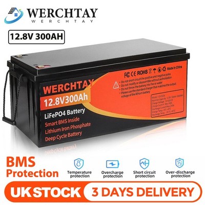 12V 300Ah LiFePO4 Lithium Battery 15000+ Deep Cycles Solar RV Off-grid ...