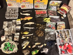 Huge Mixed Fishing Tackle Lot Berkley Lures Hooks Weights Scale Tackle Boxes