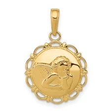10k Yellow Gold Gold Polished Angel/Cherub on Round Scallop Frame Pendant