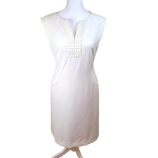 Tahari Sheath Dress Sleeveless Embellished Ivory White V-Neck Women's Size 2