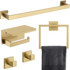 5-Piece Bathroom Hardware Set 23.6 Inch Gold Towel Bar Set Towel Bar Towel Ring