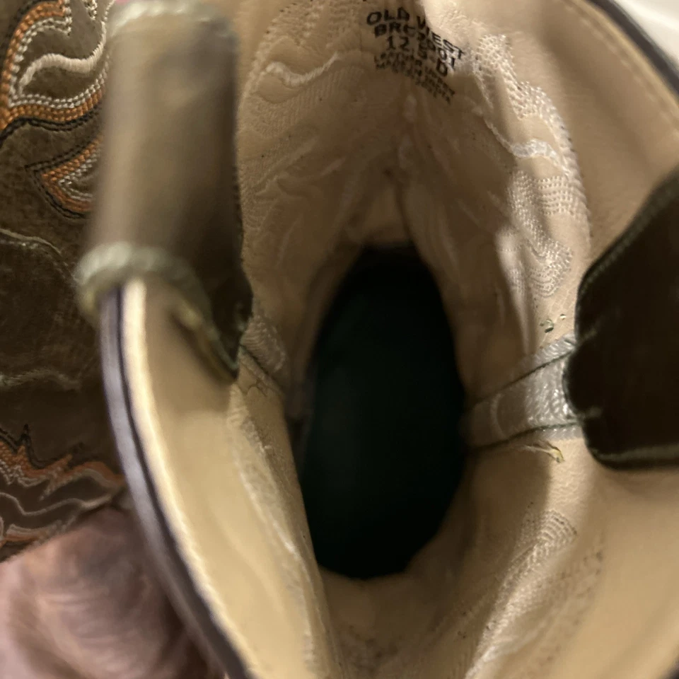 Old West Round Toe Kids Boots Brown/green Size 12.5-D - Image 3 of 4