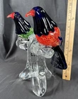 ✨VINTAGE LARGE MURANO STYLE RED/GREEN BIRDS ON BRANCH ART GLASS FIGURINE✨
