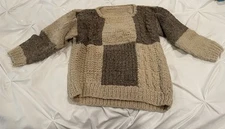 Vintage Handmade Wool Sweater Ecuador M Cream Gray Hand-Loomed Artisan Boho