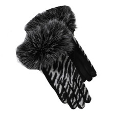 Zebra Print Women's Winter Faux Fur Gloves