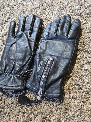 Vtg Harley Davidson Motorcycle Leather Black Waterproof Women's Logo Gloves S - Picture 2 of 6