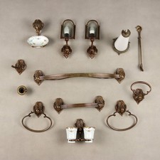 Set di Accessori da Bagno Tema Equestre Ottone Porcellana Anni 70 Originale