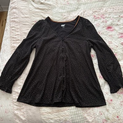 Lands End Women's S Lightweight Jersey Button Front Top Brown