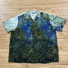 Vtg Kalaheo Hawaiian Shirt Men XL Palm Leaves Green Relaxed Resort Made In USA