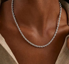 4mm Diamond Cut Solid 925 Sterling Silver Italian Rope Chain Men's Necklace