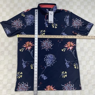Puma Polo Shirt Men s Medium Blue Performance Golf Floral Summer Print Mattr New
