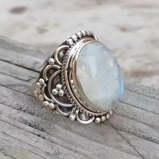 Rainbow Moonstone Ring 925 Sterling Silver Statement Women Ring All Size C 449