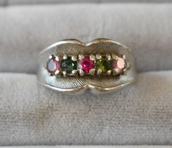 Ladies Ring Sterling Silver Simulated Ruby and Em… - image 1