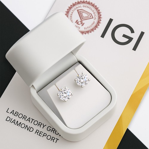 Round Brilliant Cut Lab-Created Diamond Studs 4-Prong Stud Earrings in 14k Gold - Picture 26 of 122