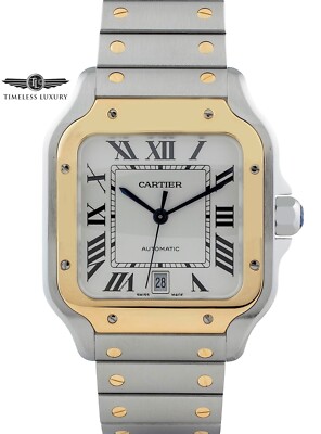 Men's Cartier Santos Large W2SA0009 Steel & 18k Gold 40mm Silver Dial w/ Box