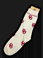 OU Socks White Mid Calf Oklahoma Sooners NEW 6-11 Womens 5-10 Mens Adult Size