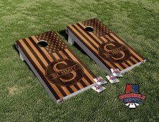 Custom Personalized Name American Flag Wood Cornhole Board Vinyl Wrap Skins