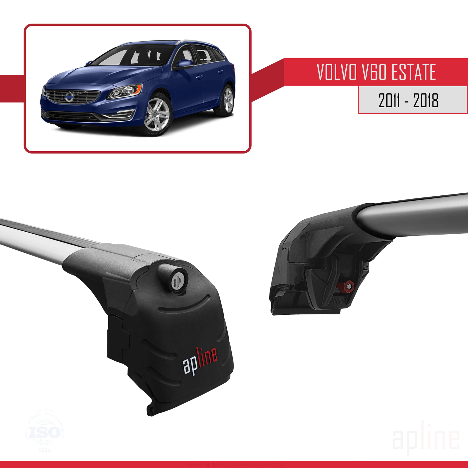 Barres de toit Volvo V60 2011-2018 sans rayure fixation rapide sur rails - 3