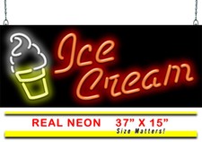 Soft Serve Ice Cream Cone Neon Sign Jantec 37"x 15" Cones Treats Dessert