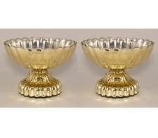 Compote Bowl Vase Glass Gold Mercury  6"D 4.5"H Set/2