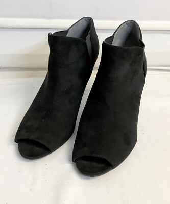 Unisa Saffyre Faux Black Suede Open Toe Bootie Shoes Heels