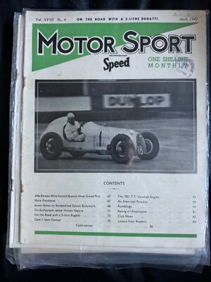 MOTOR SPORT Car Magazine April  1942 Vol #4 Alfa Romeo, 5 litre Bugatti,Vauxhall