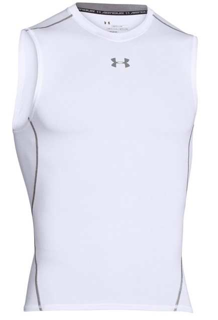 white sleeveless compression shirt