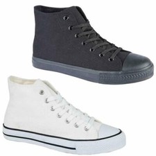 Men's Lace Up Casual Hi Top Boots Deck Sneakers Trainers Pumps Black & White